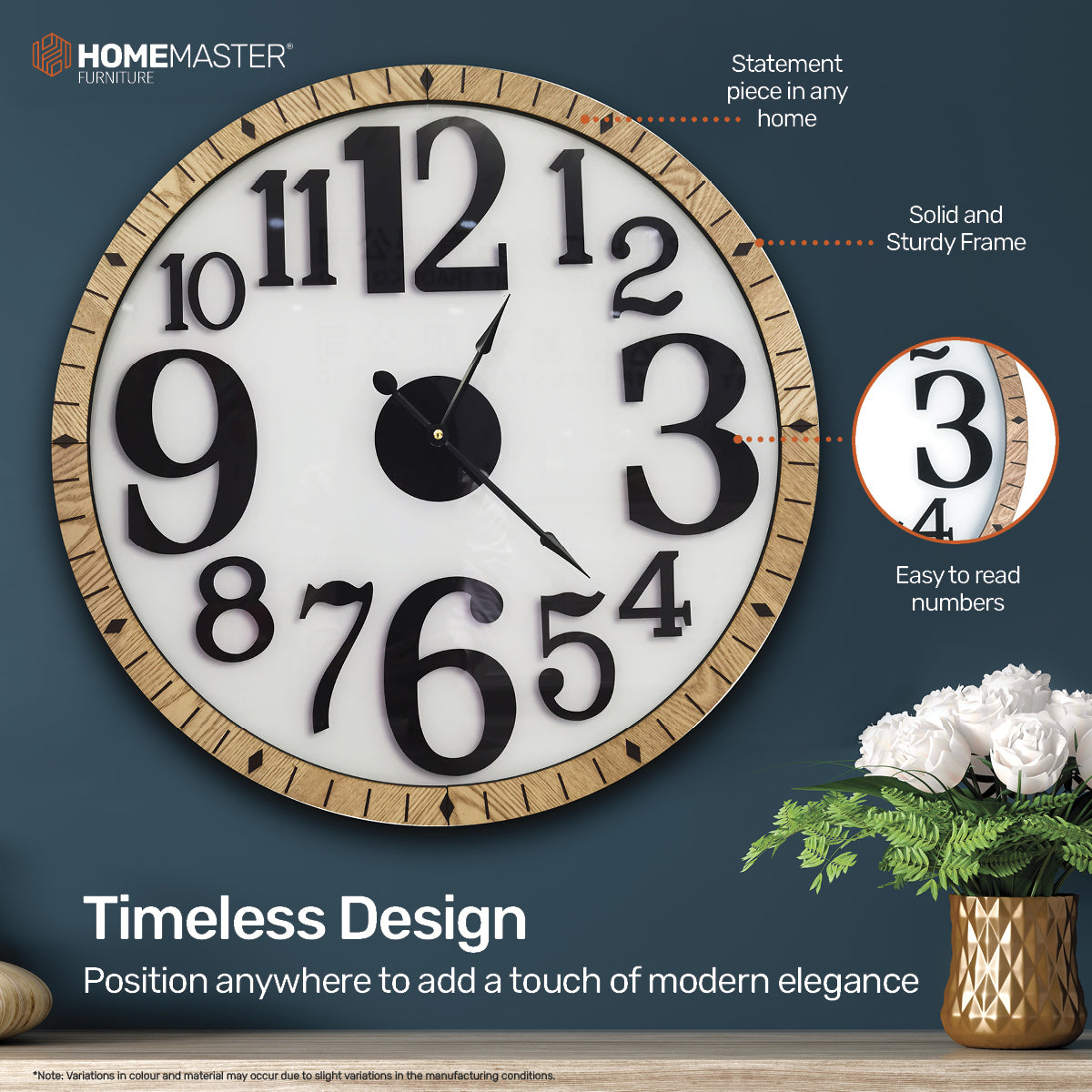 Home Master Wall Clock Large Modern Design Stylish Glass Surface 60cm