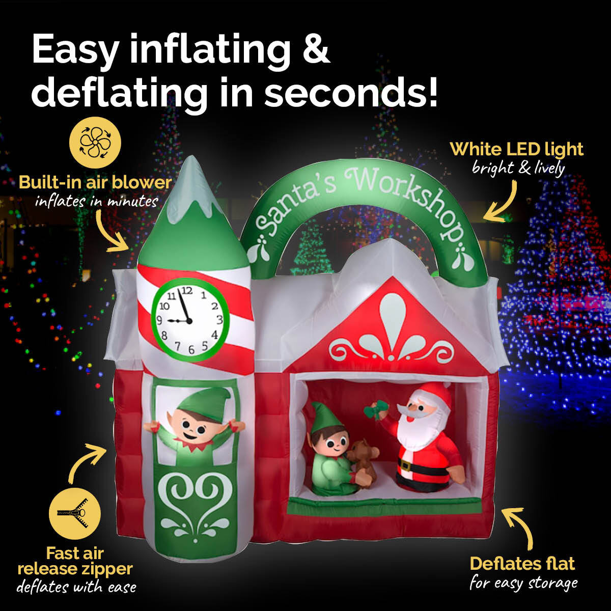 Christmas By Sas 1.5m x 1.6m Santa's Workshop Self Inflating LED Lights