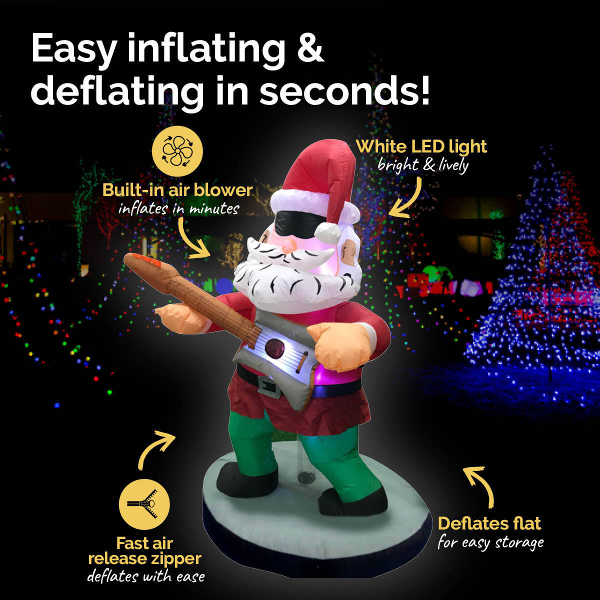 Christmas By Sas 1.5m Santa Rock Star Built-In Blower Bright LED Lighting