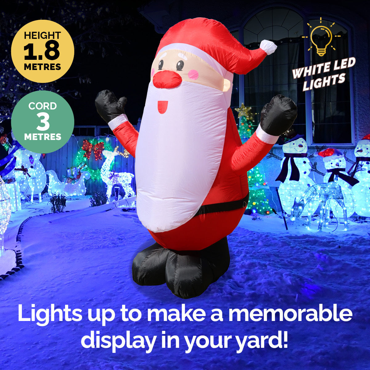 Christmas By Sas 1.8m Self Inflatable LED Jolly Santa Rotating Lights