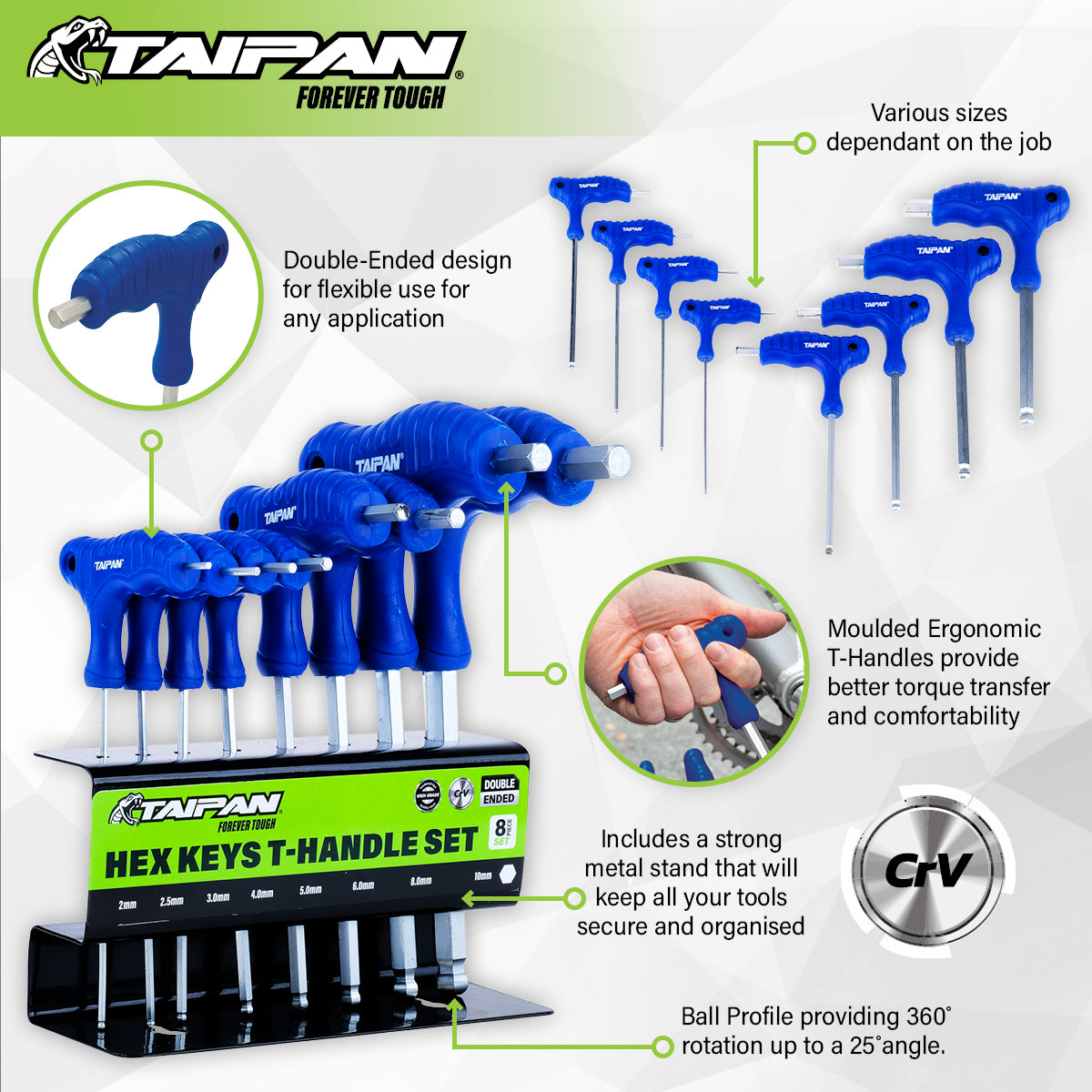 Taipan 8PCE T-Handle Set Double Ended Hex Keys Premium Quality Steel