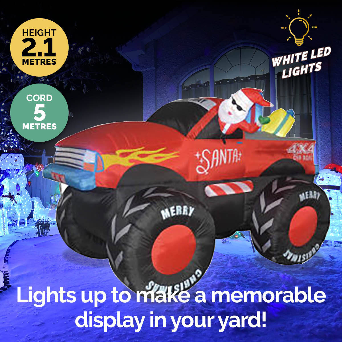 Christmas By Sas 2.1m Santa & Monster Truck Built-In Blower LED Lighting