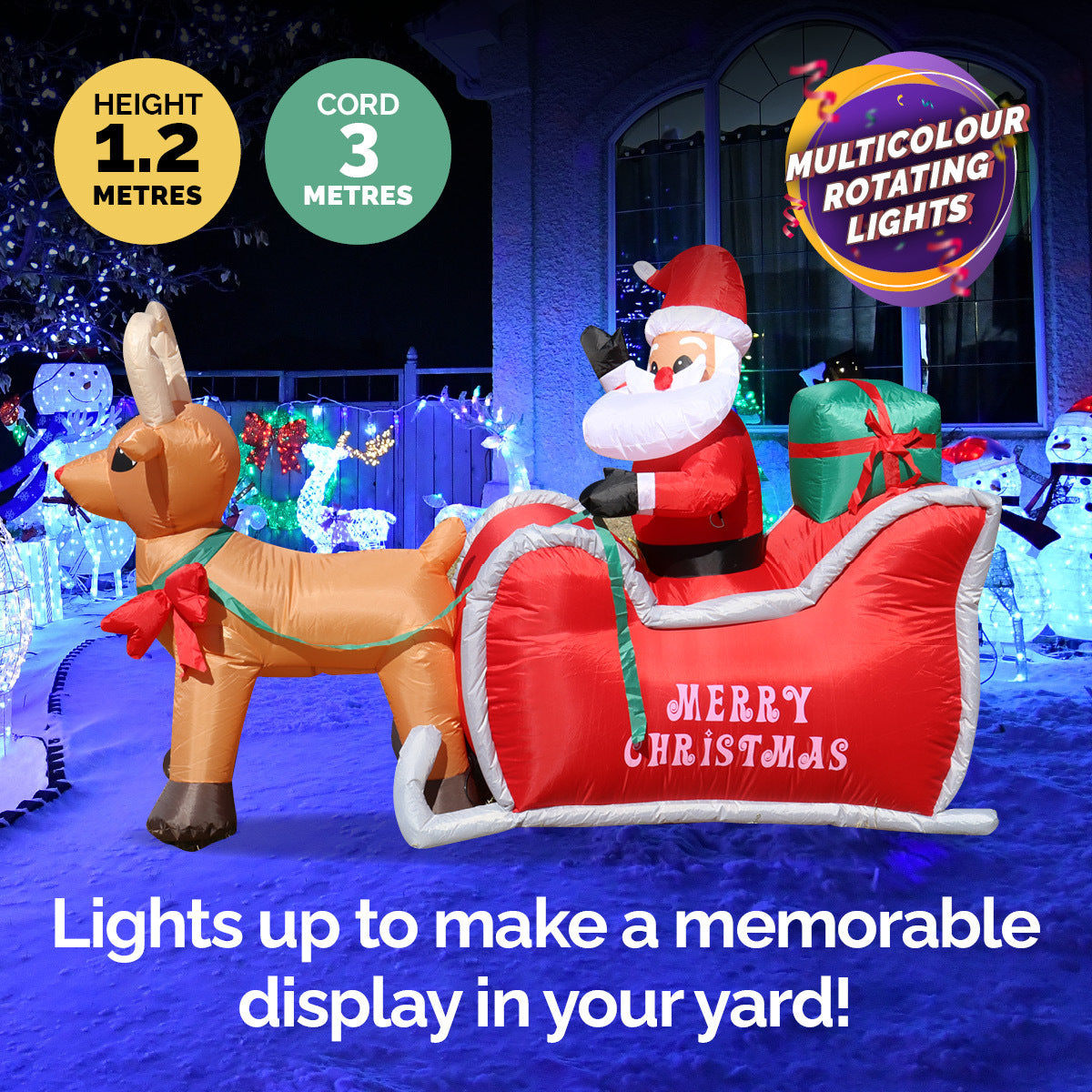 Christmas By Sas 1.2m Self Inflatable LED Santa Sleigh & Rudolph