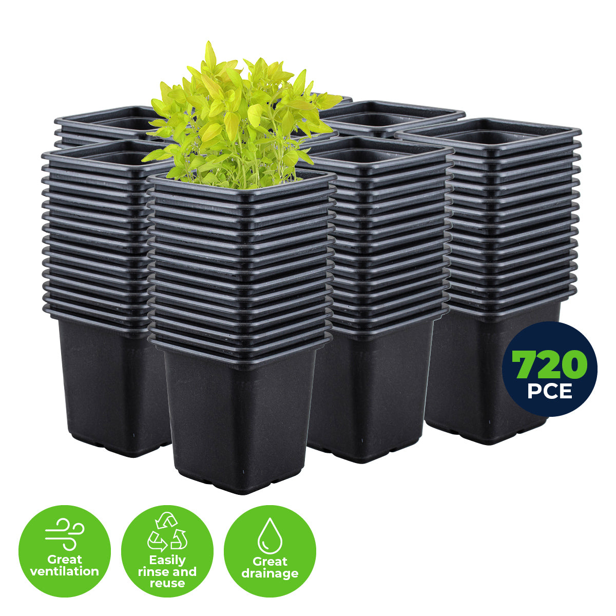 Garden Greens 720PCE Seedling Pots Plastic Square Reusable Durable 7.7 x 8cm