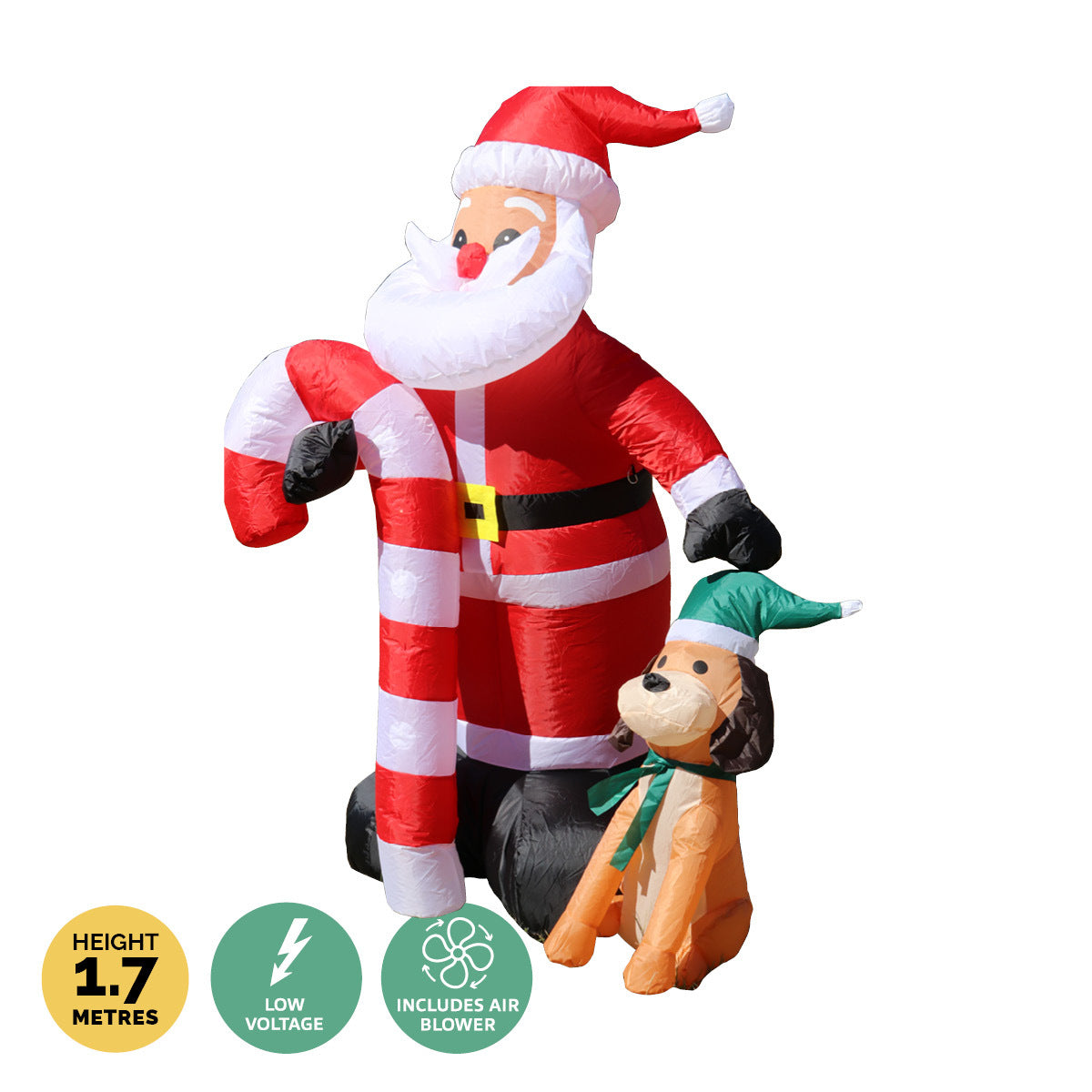 Christmas By Sas 1.7m Self Inflatable LED Santa Dog & Candy Cane