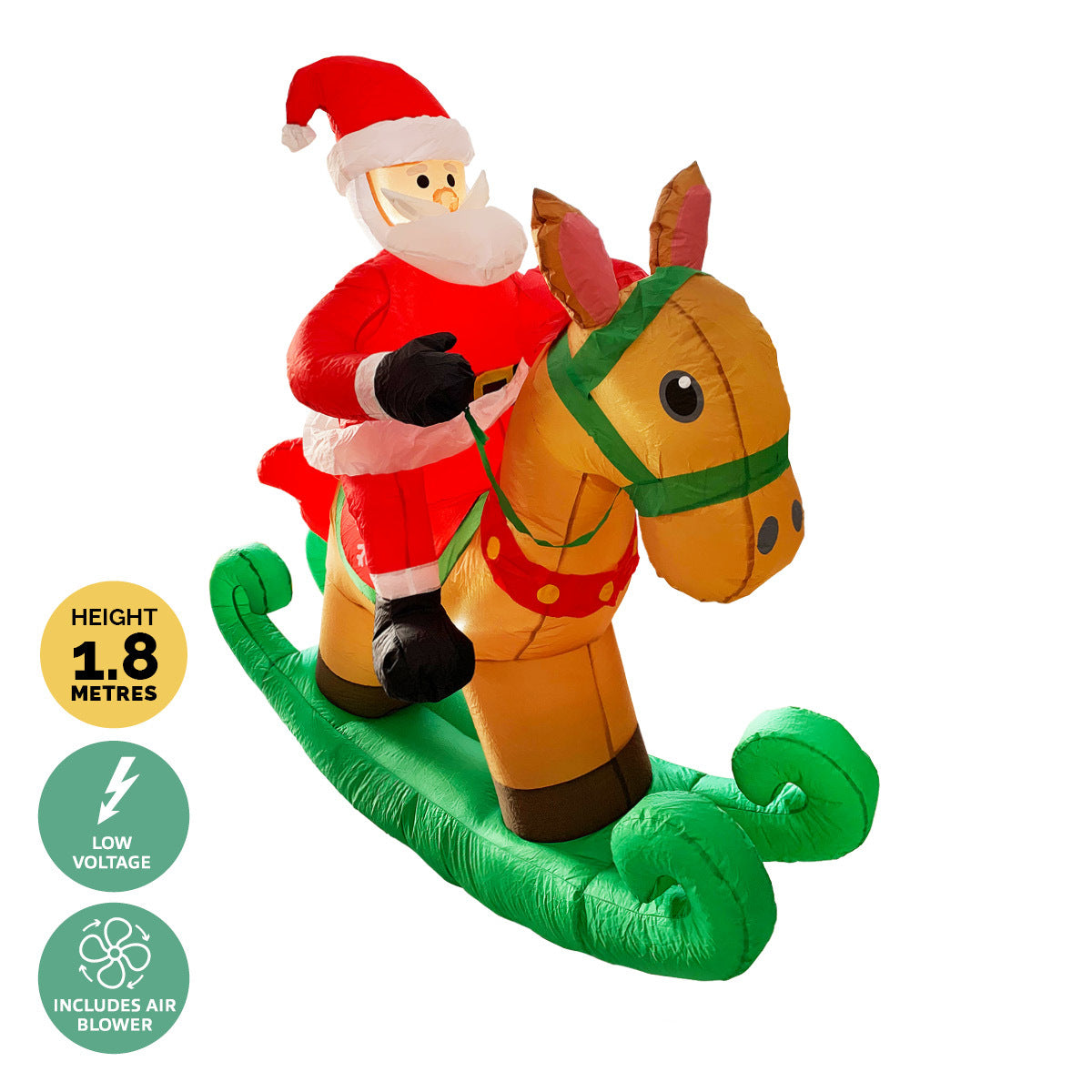 Christmas By Sas 1.8m Self Inflatable LED Santa On Rocking Horse