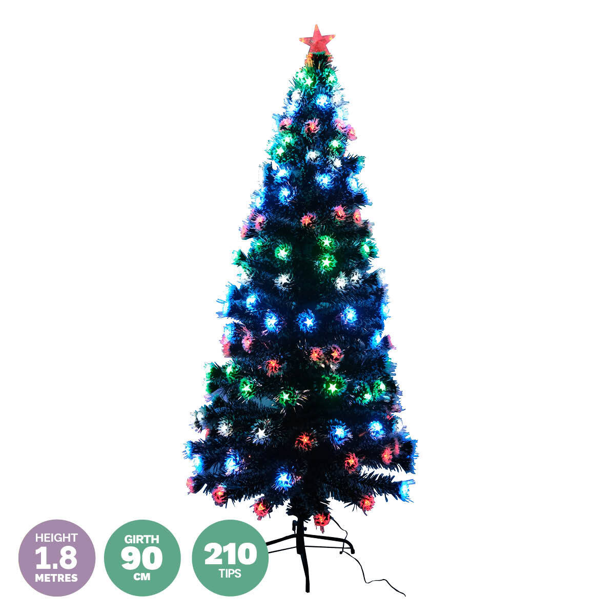 Christmas By Sas 1.8m Pine Tree 210 Multi-Colour LED Lights With 8 Functions