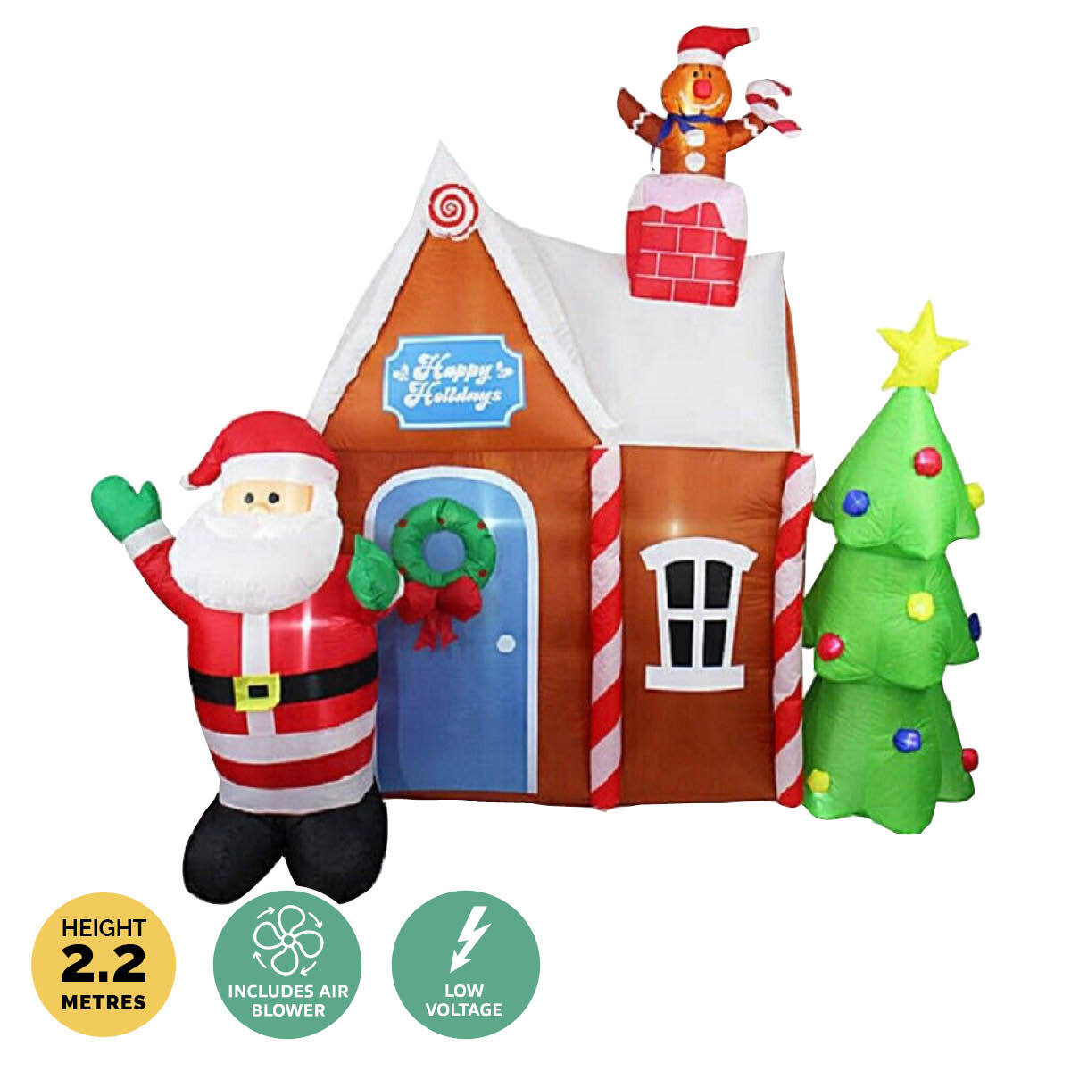 Christmas By Sas 2.2m Gingerbread House & Santa Self Inflating LED Lights