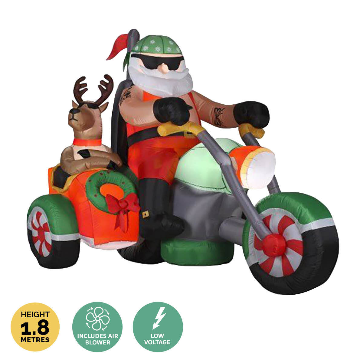 Christmas By Sas 1.8m Santa Reindeer & Trike Built-In Blower LED Lighting