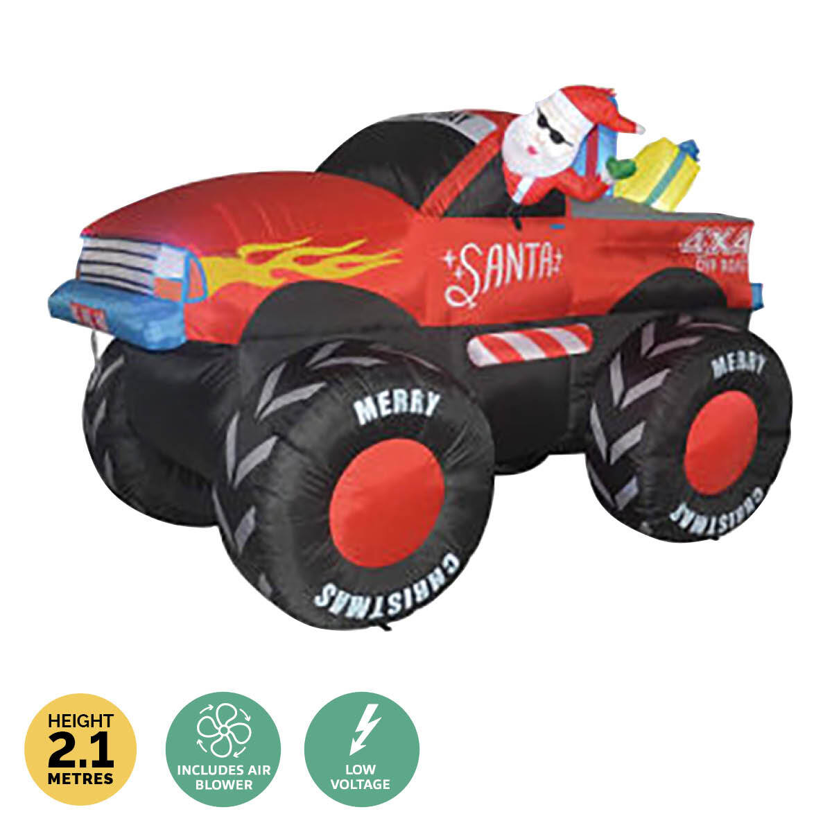 Christmas By Sas 2.1m Santa & Monster Truck Built-In Blower LED Lighting