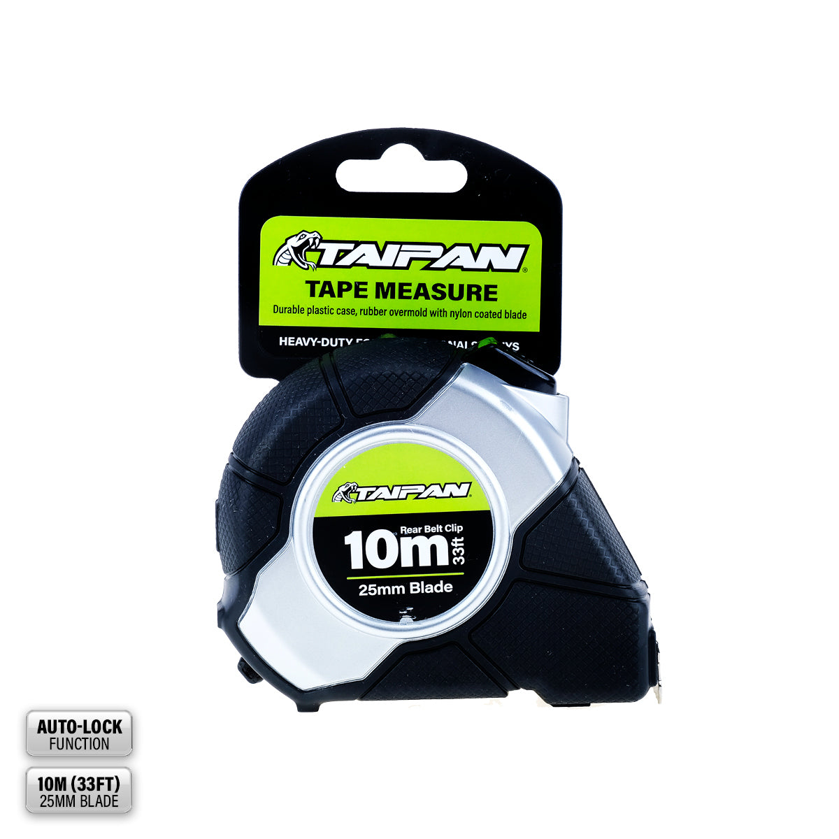 Taipan 10m Tape Measure Auto Lock Function Shock Absorbent Rubber Case