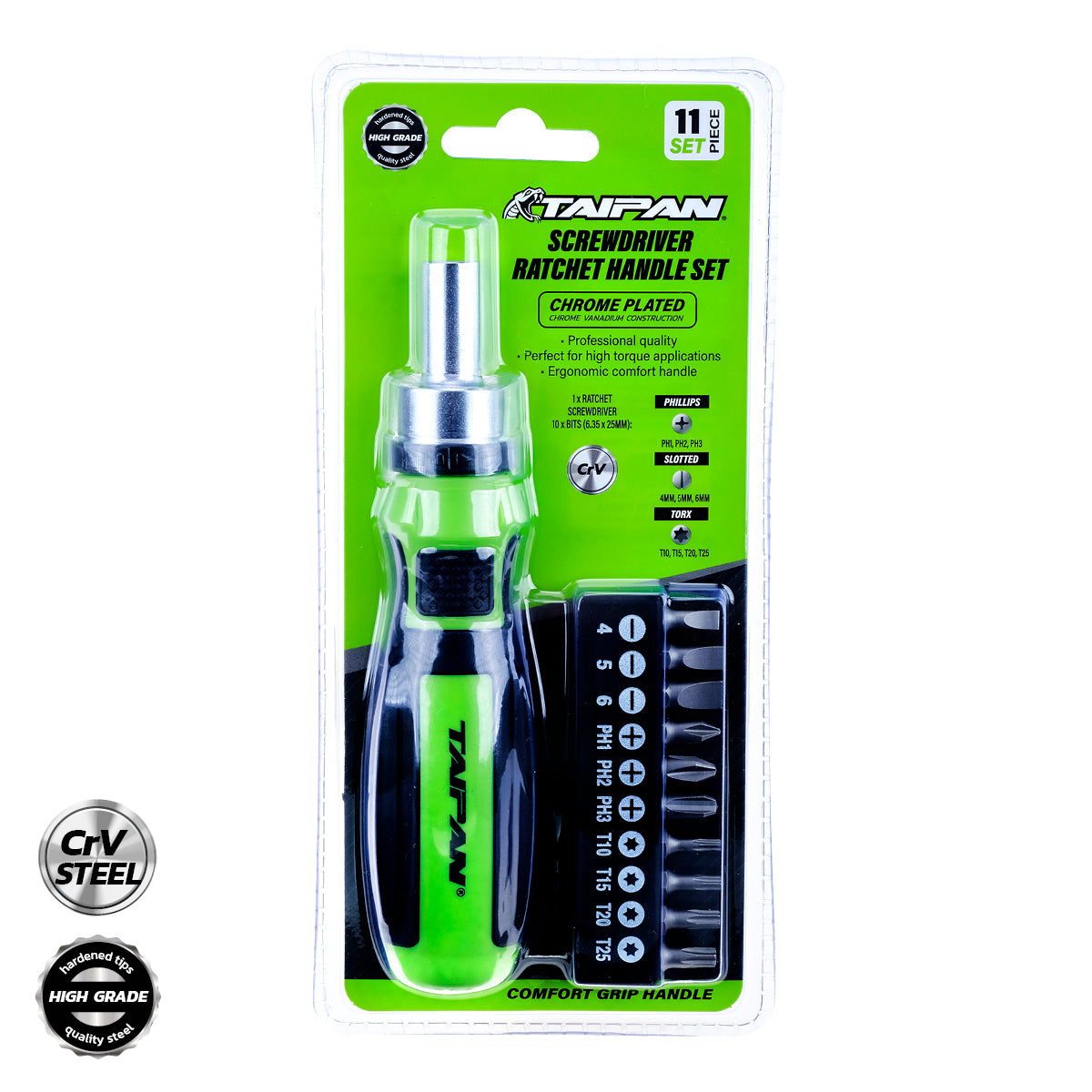 Taipan 11PCE Screwdriver Ratchet Set Premium Quality Chrome Vanadium Steel