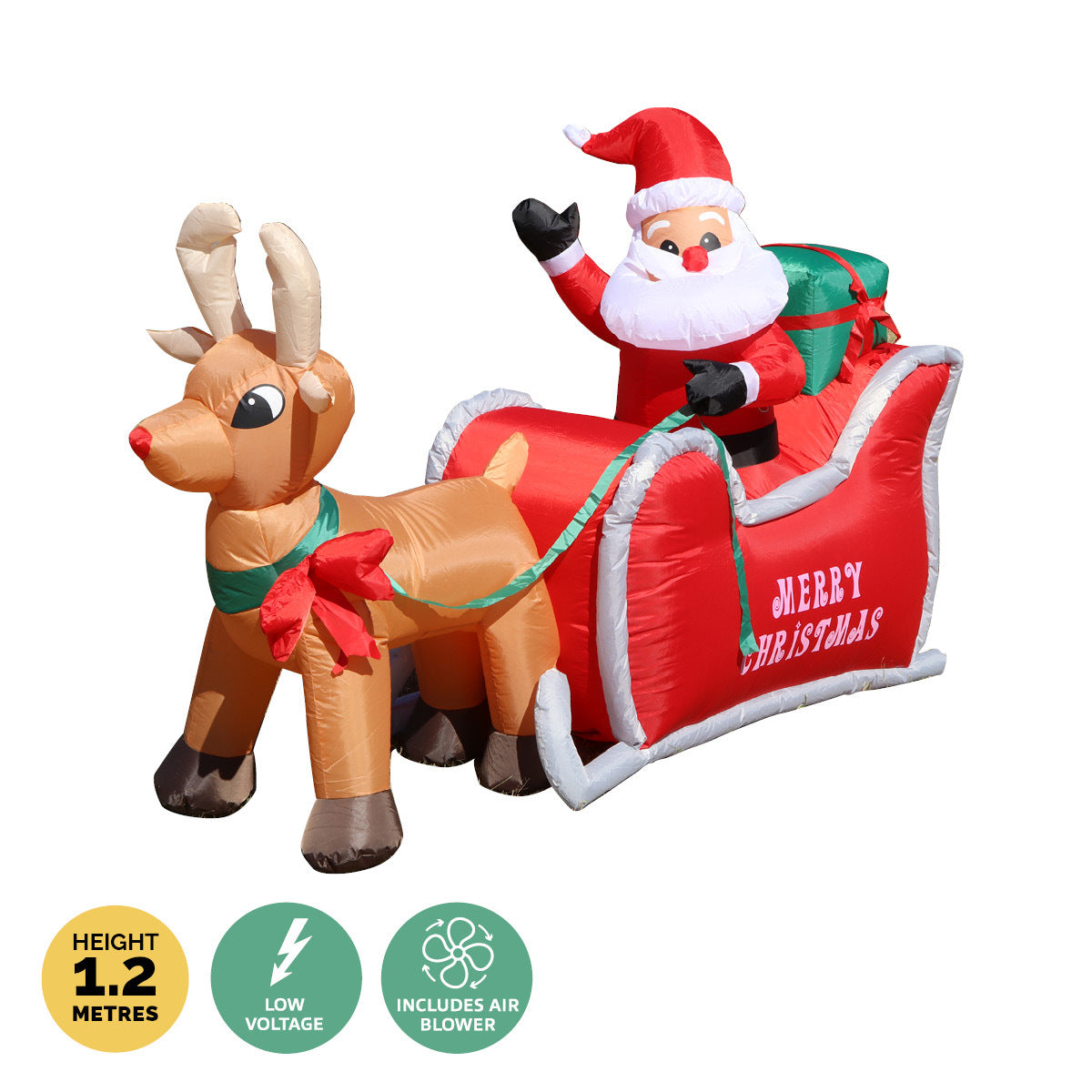 Christmas By Sas 1.2m Self Inflatable LED Santa Sleigh & Rudolph