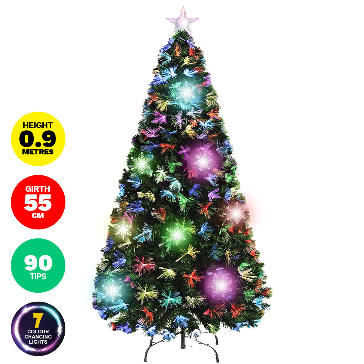 Christmas By Sas 90cm Fibre Optic/LED Christmas Tree 90 Tips Multicolour Star & Ornaments