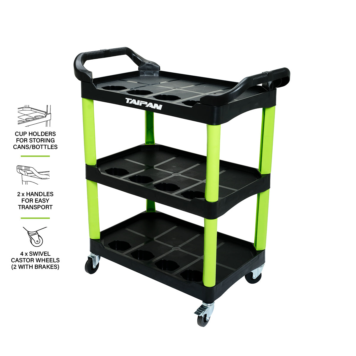 Taipan 3-Tier Work Trolley Handles Swivel Wheels Innovative Design 97 x 68cm